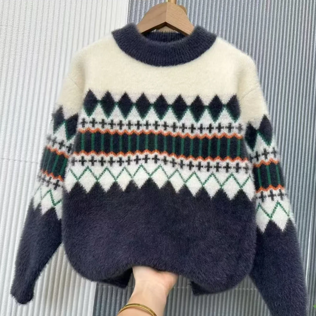 2025新款仿水貂绒儿童男童中大童时尚洋气秋冬季加厚圆领针织套头