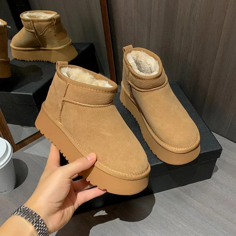 【真皮】新冬季加绒加厚短筒厚绒雪地棉真皮雪地靴厂销百搭