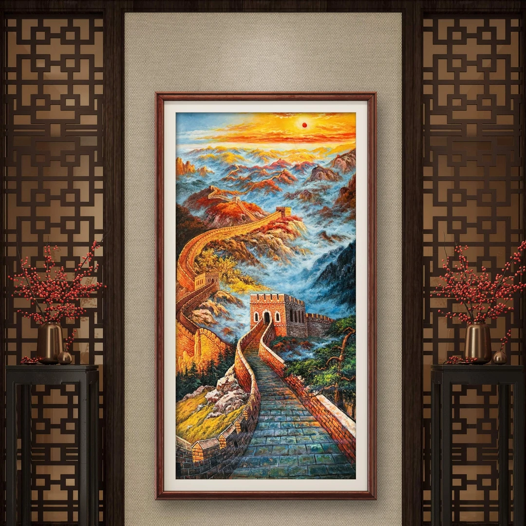 【鸿运当头•长城】朱清忠原创油画复刻肌理版画玄关办公装饰挂画