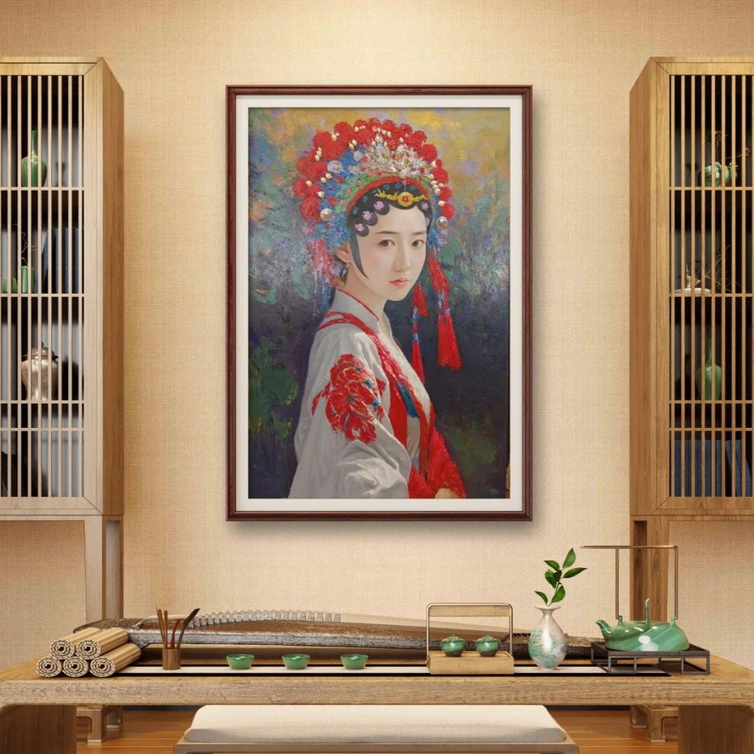 【贾元春】朱清忠原创油画的肌理复刻版画戏剧人物茶室禅意装饰画