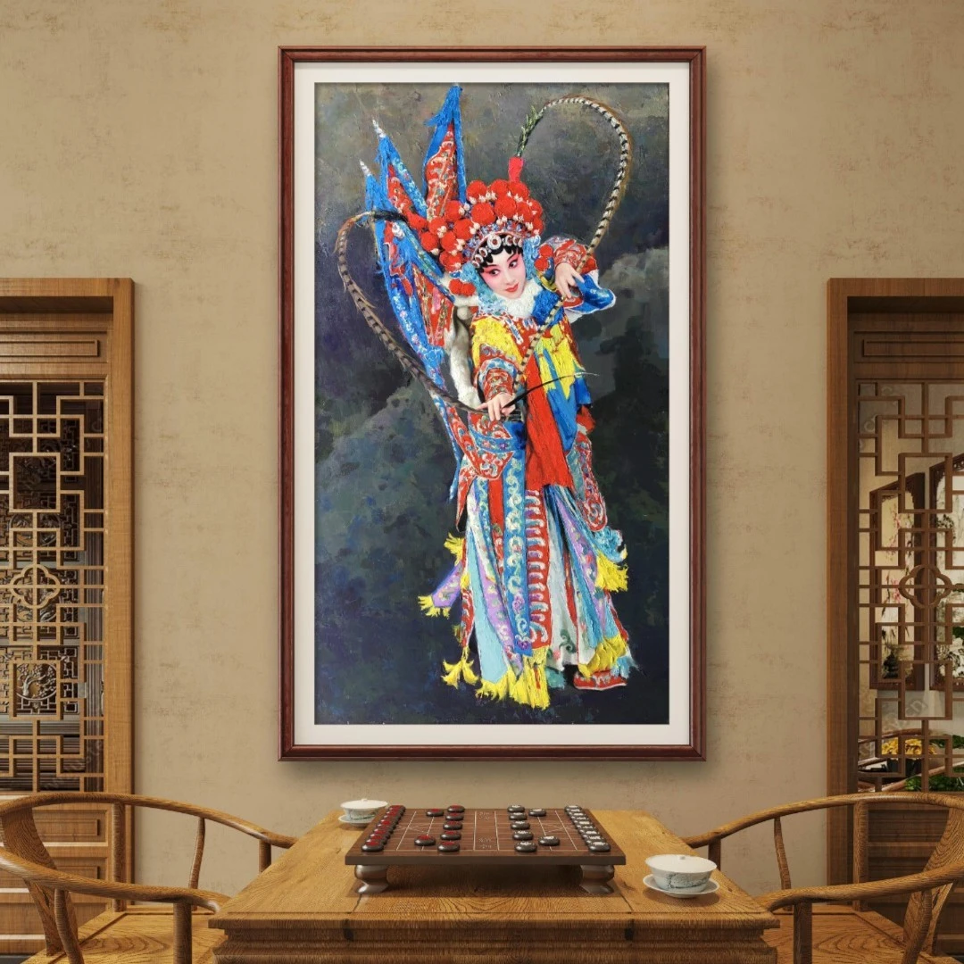 【穆桂英】朱清忠原创油画的肌理复刻版画国粹艺术客厅茶室装饰画