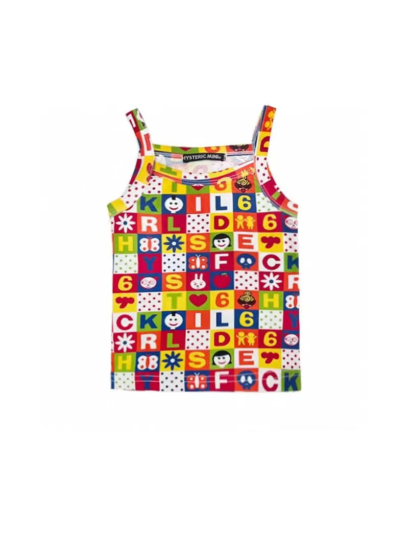 黑超新款糖果连连看满印吊带背心