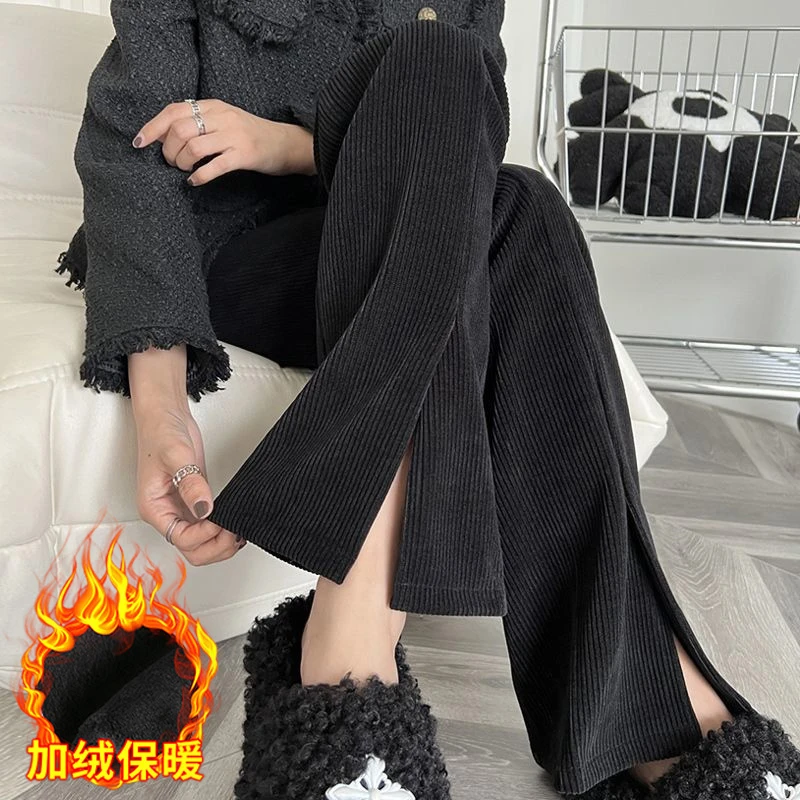 孕妇喇叭裤秋冬装外穿加绒保暖宽松显瘦开叉拖地阔腿裤秋季休闲裤