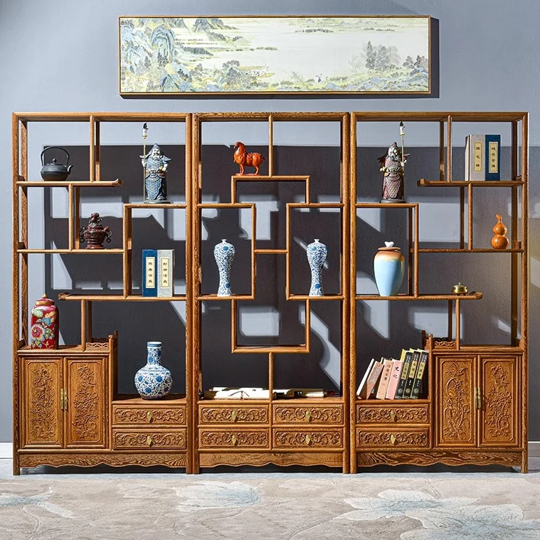 红木家具鸡翅木博古架实木中式客厅隔断柜层架置物架多宝阁古董架