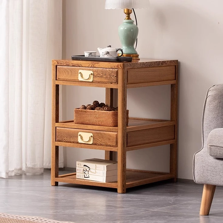 实木鸡翅木边几客厅角几沙发边柜实木方桌红木带抽桌子小户型茶几