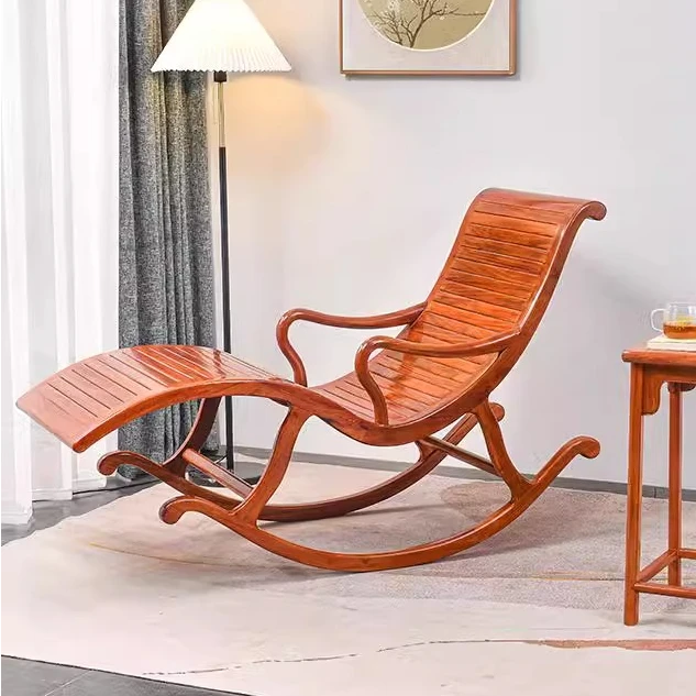 红木家具缅甸花梨木逍遥椅实木摇椅大果紫檀老人大午休椅S形摇椅