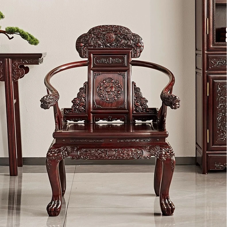 原木家具赞比亚血檀麒麟椅新中式客厅圈椅全实木仿古靠背椅主人椅