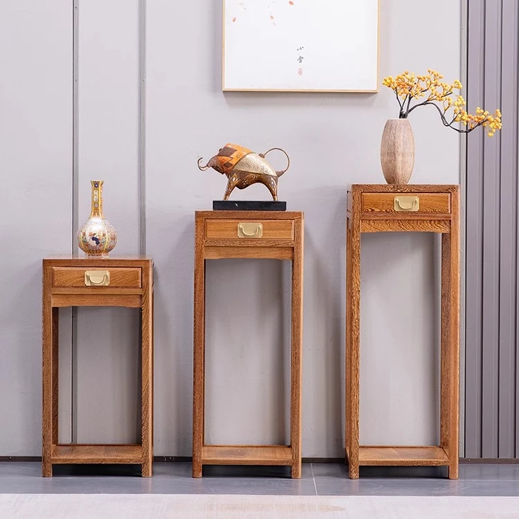 鸡翅木花架新中式红木置物架实木花盆架客厅落地式花几轻奢