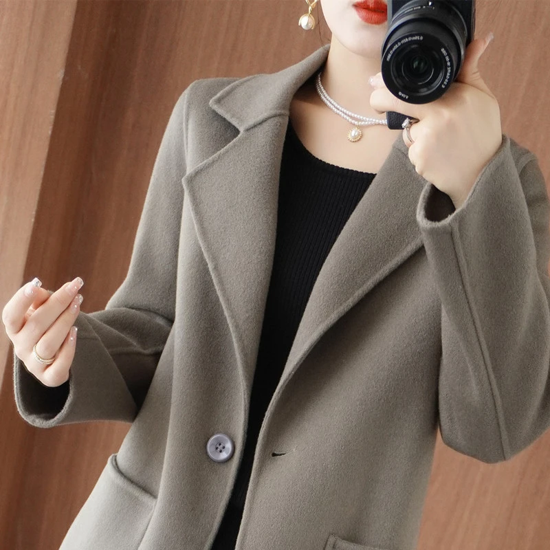 双面呢羊绒毛呢女士女款高档中长款一粒扣显瘦秋冬季外套外穿