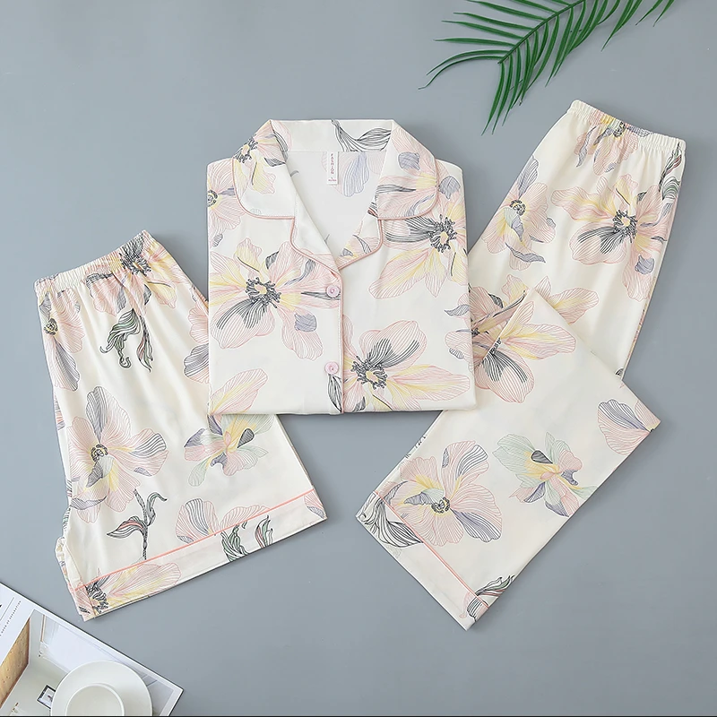 【国风青花瓷拍一发三】睡衣女套装夏季舒适宽松短袖长裤家居服外穿