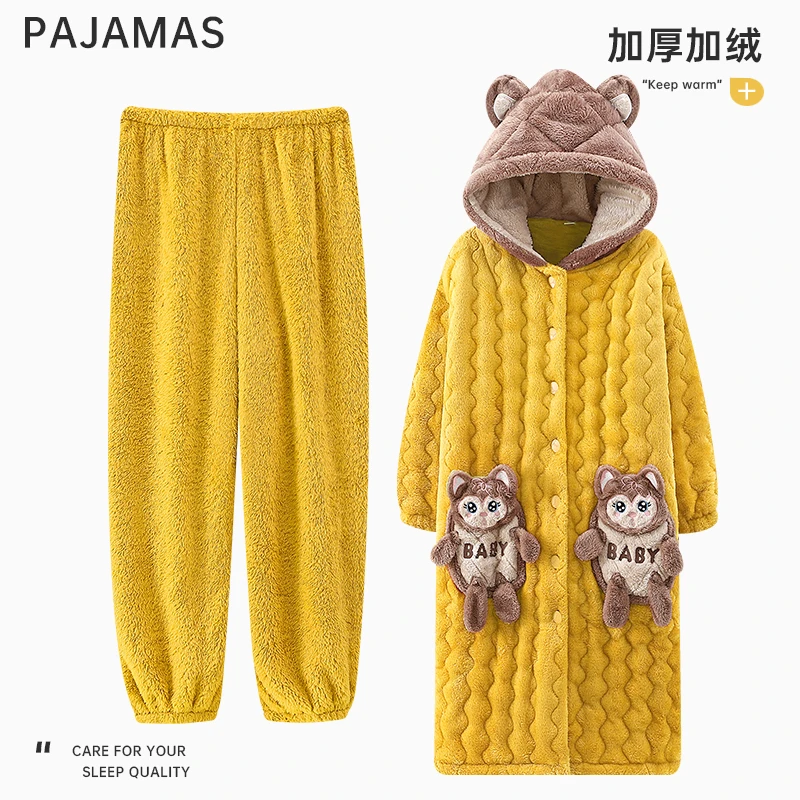 【新粉福利】睡衣女秋冬季加绒加厚学生睡袍可外穿大码可爱舒适宽松