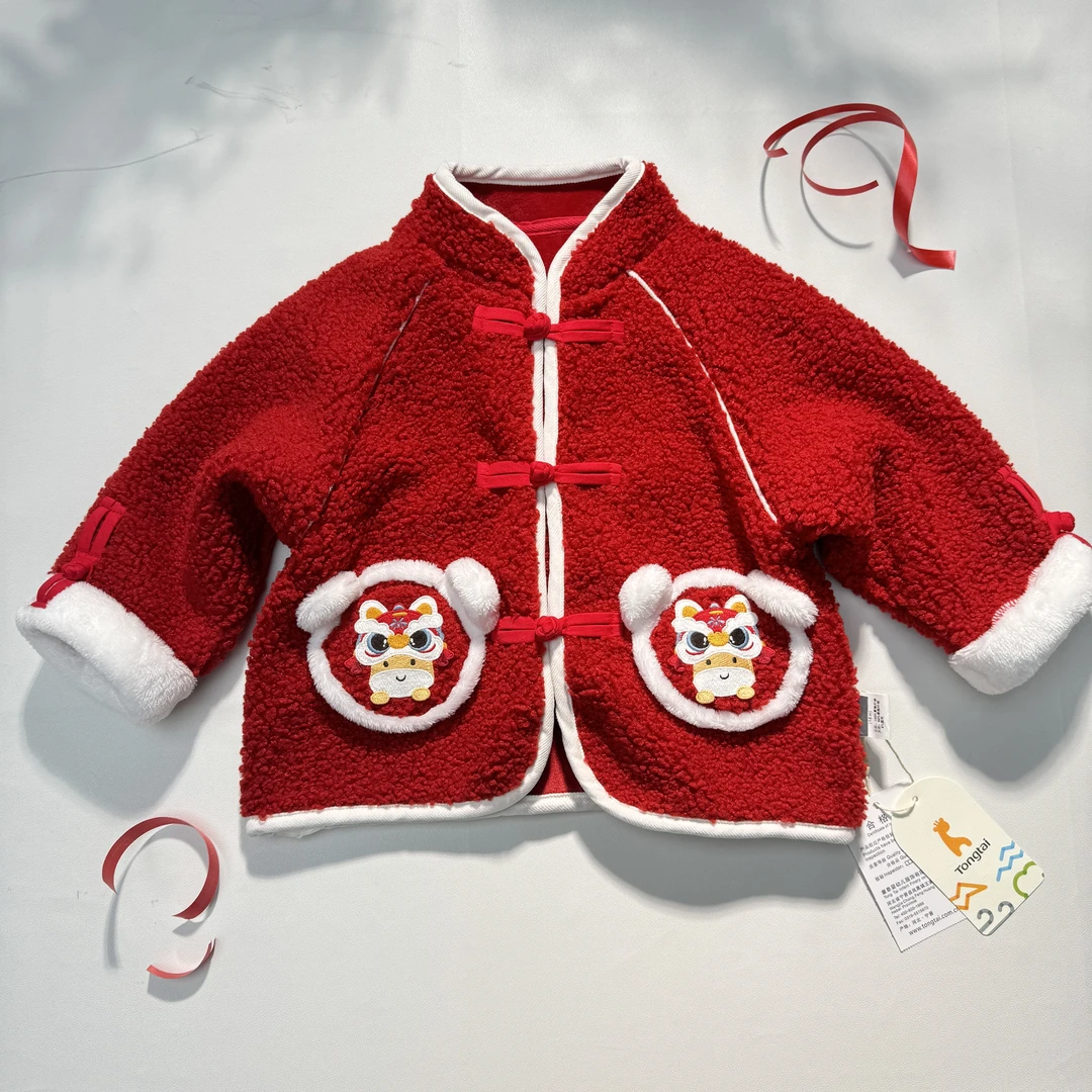 Tongtai/童泰拜年服年款外套薄绒女童加绒中国风冬季ins喜庆国潮