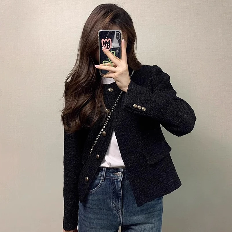 G575法式黑色小香风外套女韩系短款高级感秋季名媛小个子夹克上衣