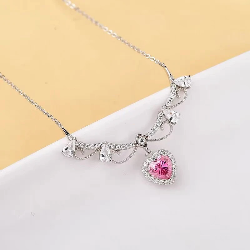 925银莫桑石银制品 【公主吊坠不退换】1克拉吊坠一体链彩钻项链