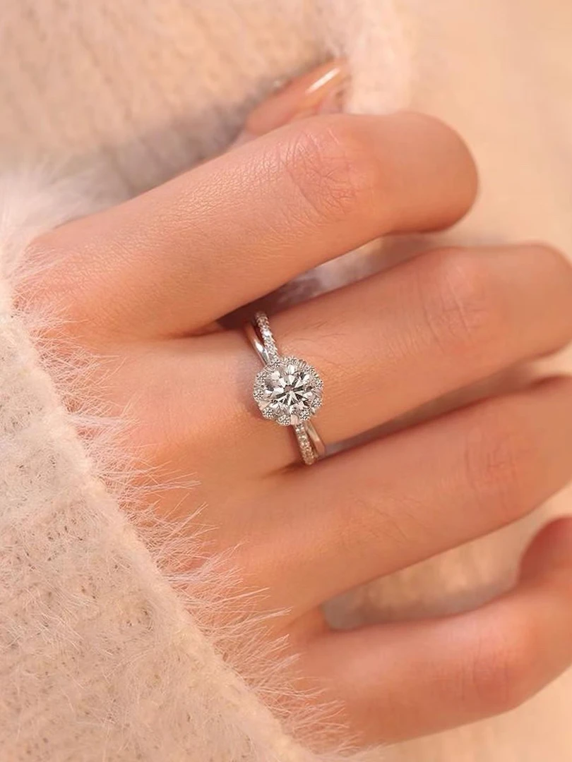 925银莫桑石银制品 【灿若星辰】1克拉/925银莫桑女戒简约婚戒对戒