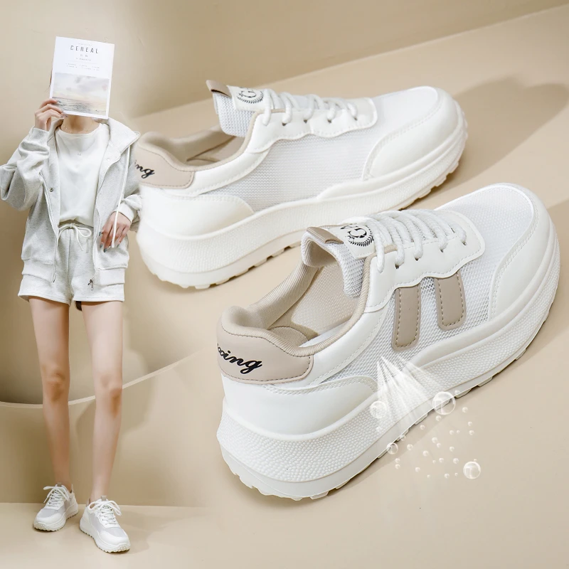 透气网面小白鞋夏季新款厚底百搭镂空增高休闲鞋