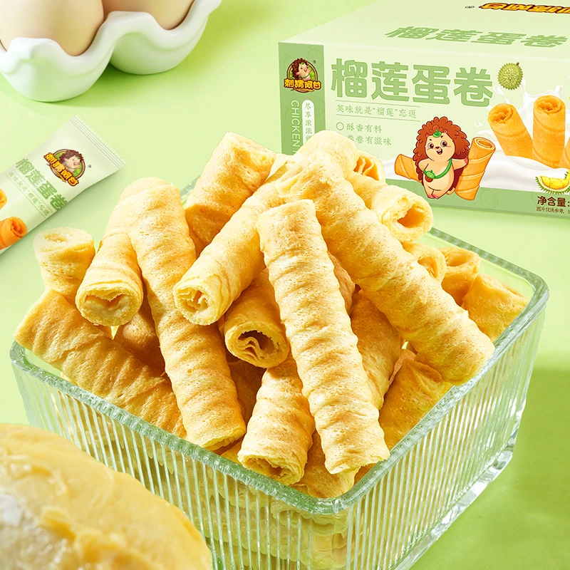 刺猬阿甘酥脆榴莲蛋卷170g/整箱榴莲味夹心蛋卷饼干零食糕点食品