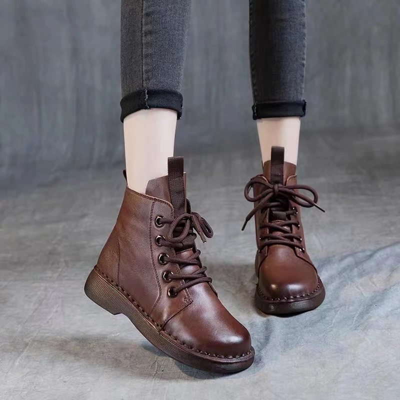 郡主家1879-1时尚休闲百搭秋冬平底复古头层牛皮圆头马丁靴