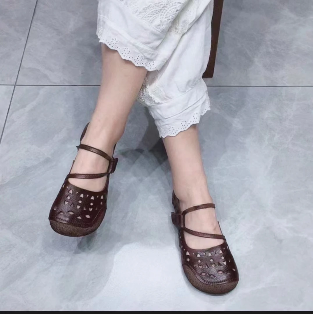 郡主家362-9复古镂空百搭软底时尚花边平底休闲女鞋凉鞋女士夏季