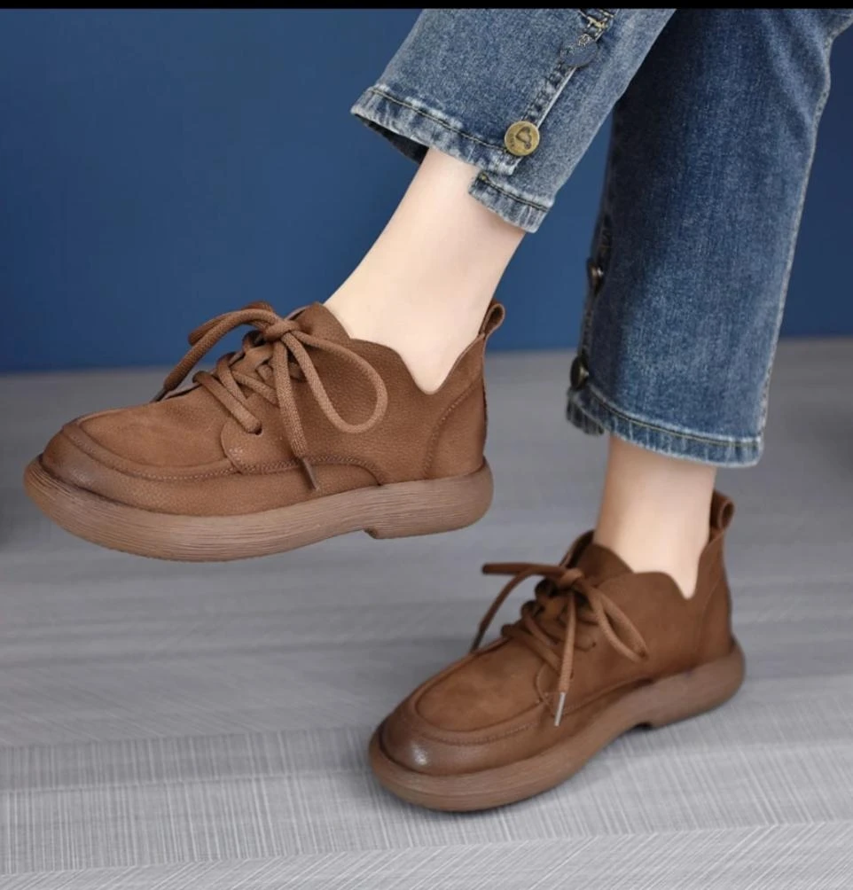 郡主家1026森系文艺复古休闲百搭软底平底系带单鞋厚底圆头