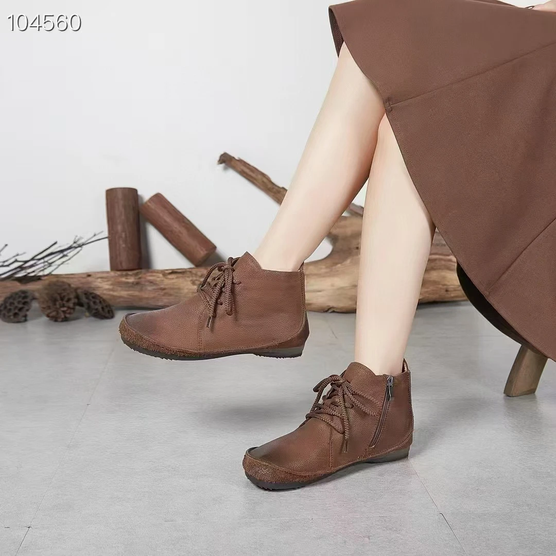 郡主家8235森系加绒复古风侧拉链短靴棉靴