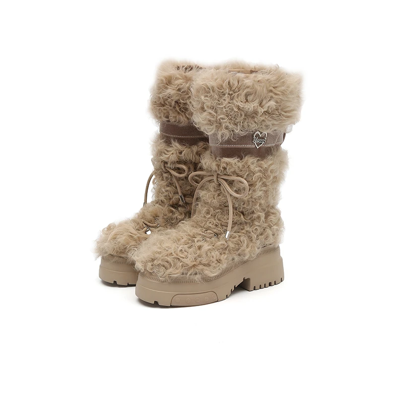 BLOCCO5 女鞋秋冬中筒女靴时尚ALL ROUND金属扣毛毛厚底雪地靴