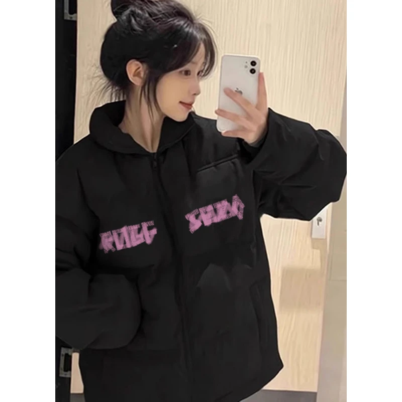 黑色小个子羽绒服女冬季2024年新款棉衣加厚设计感小众面包服棉服