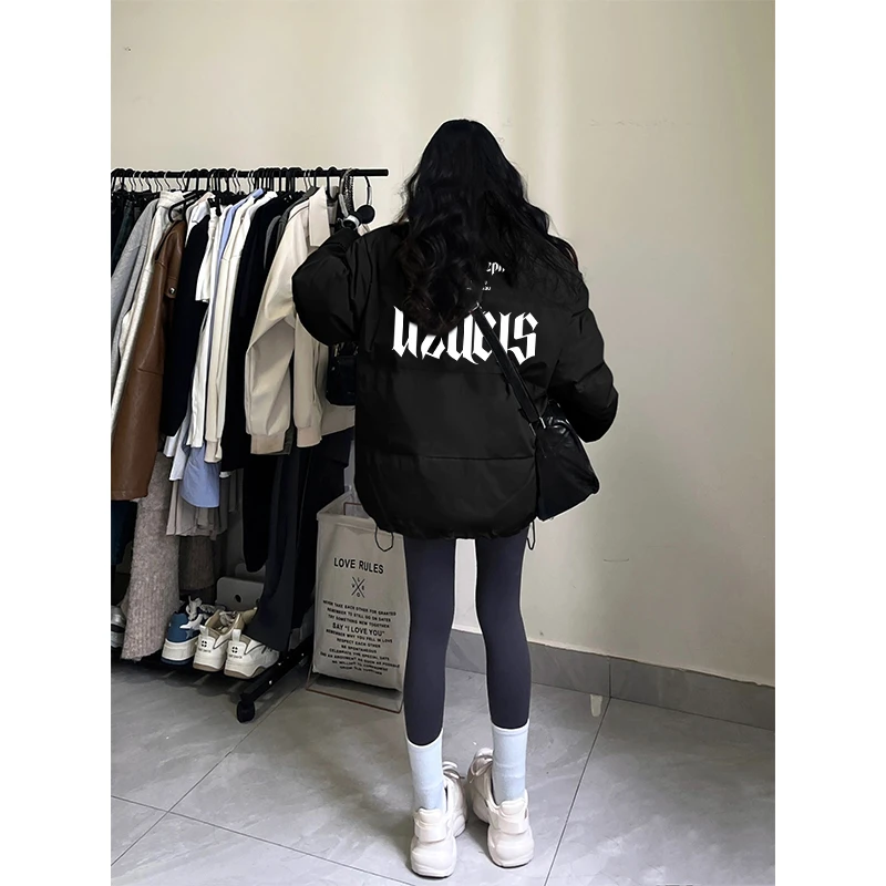 美式复古防寒黑色羽绒服棉服女冬季2024年新款设计感小众加厚棉衣