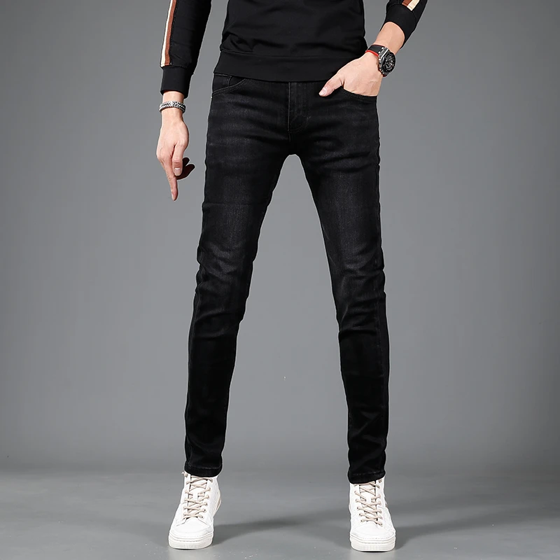 高档黑色男士牛仔裤春秋款爆款2023新款修身小脚弹力休闲男款裤子