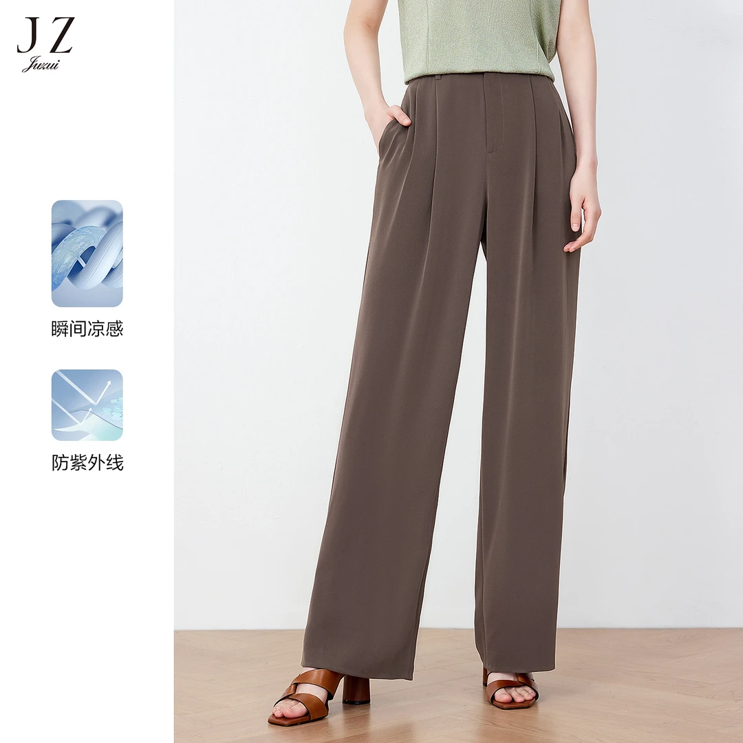 JZ玖姿JTDX11019阔腿裤夏季新款OL风宽松通勤裤子咖啡色