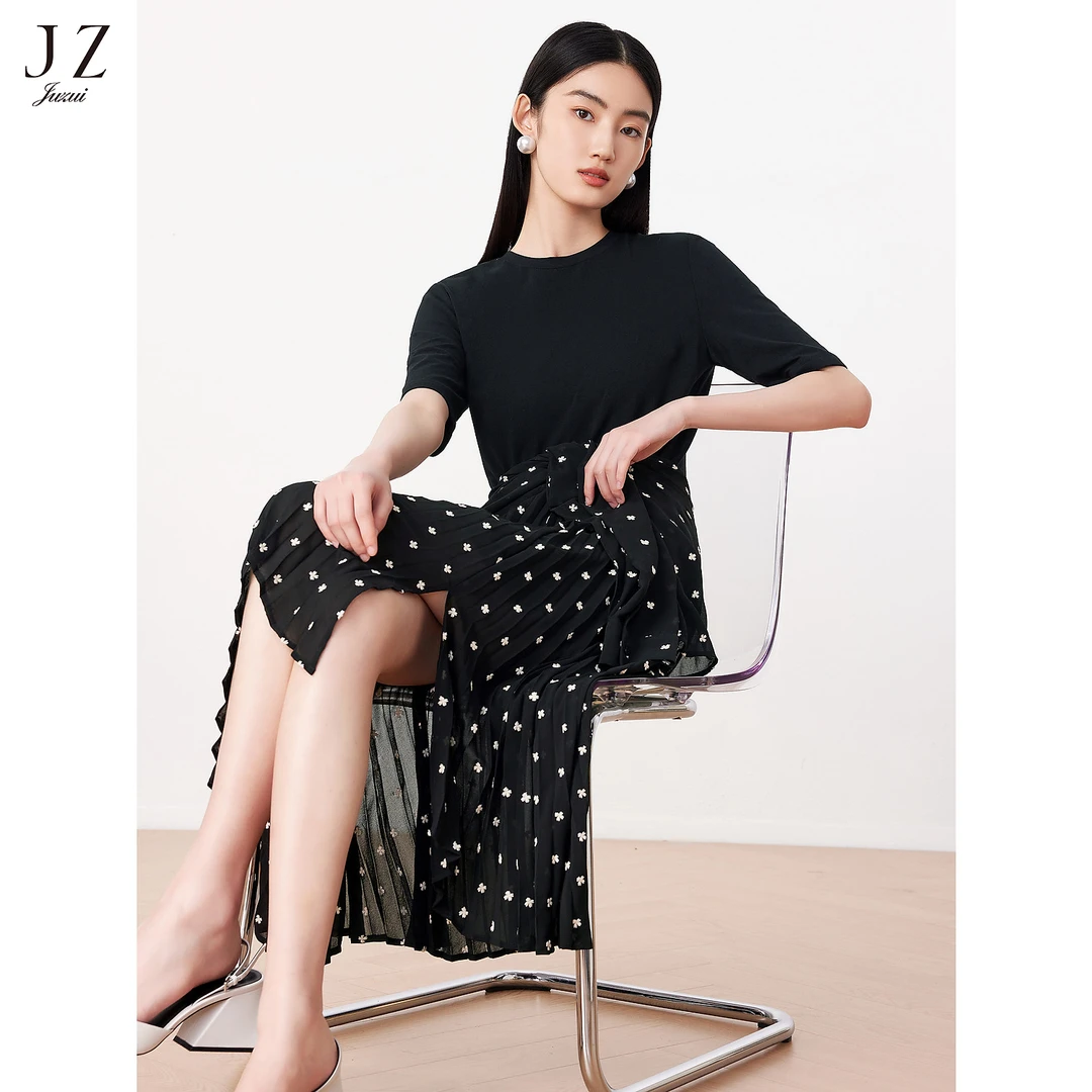 JZ玖姿安娜蔻JTCX50151显瘦百搭立体绣花夏季新款连衣裙