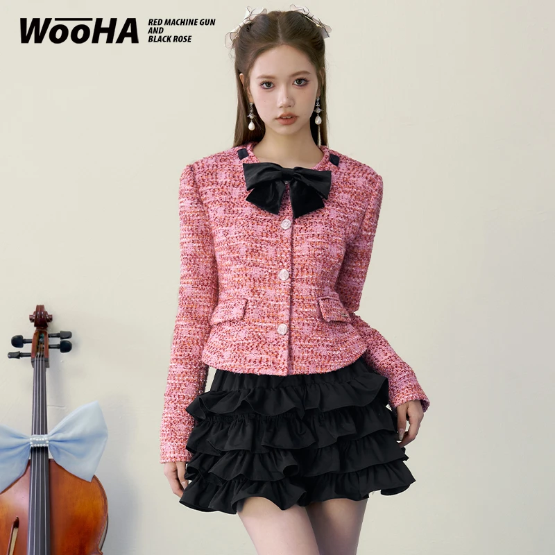 WooHa/吾哈2023秋季新款复古甜美短款小香风外套女