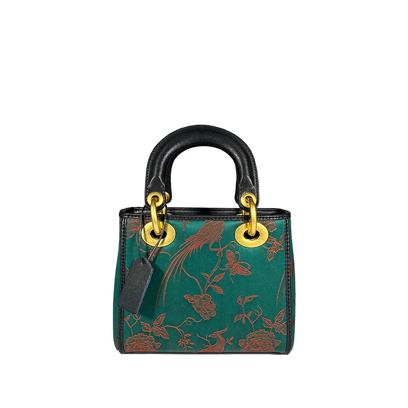 许风新中式国风黑色复古香云纱手提包百搭轻奢手拎包斜跨女包戴妃