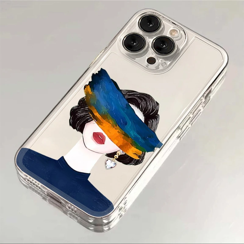 油画女人iphone15苹果13华为vivo小米OPPO一加小众简约透明手机壳