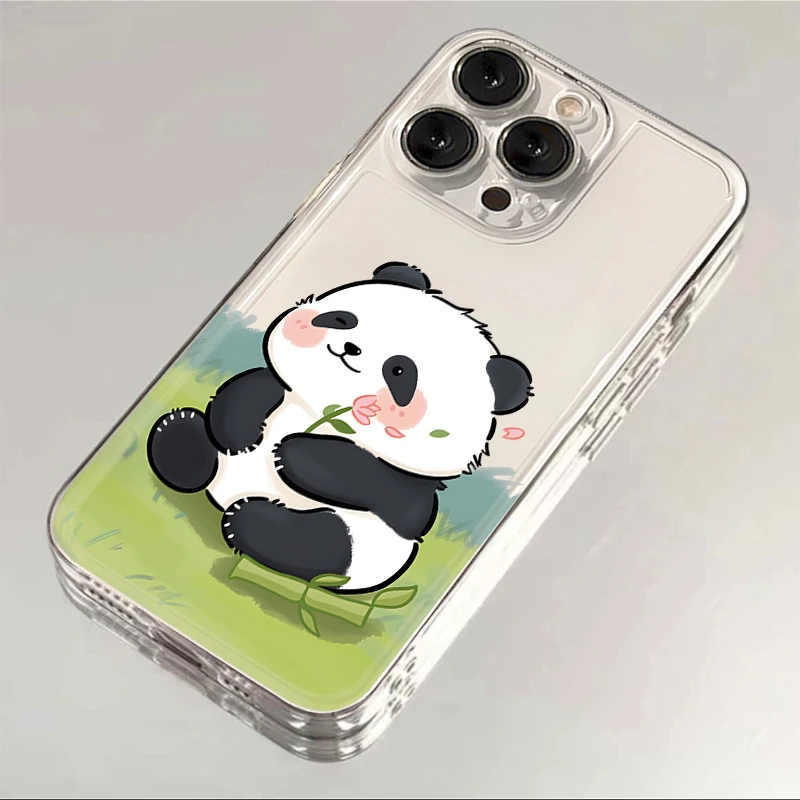 可爱熊猫iphone15/14苹果13透明手机壳小众华为vivo小米oppo卡通