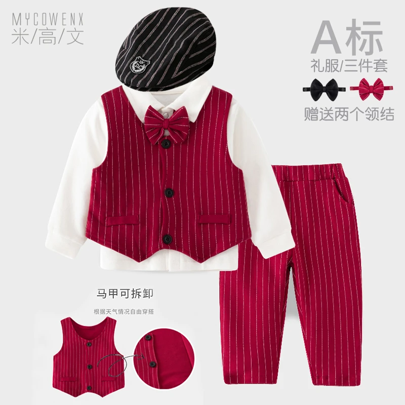 宝宝一周岁礼服男抓周服婴儿衣服秋冬装外出酒宴会绅士西三件套装