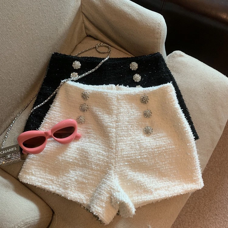 显瘦时尚气质小香风钻钻扣短裤高腰百搭裤子省钱风秋冬短裤