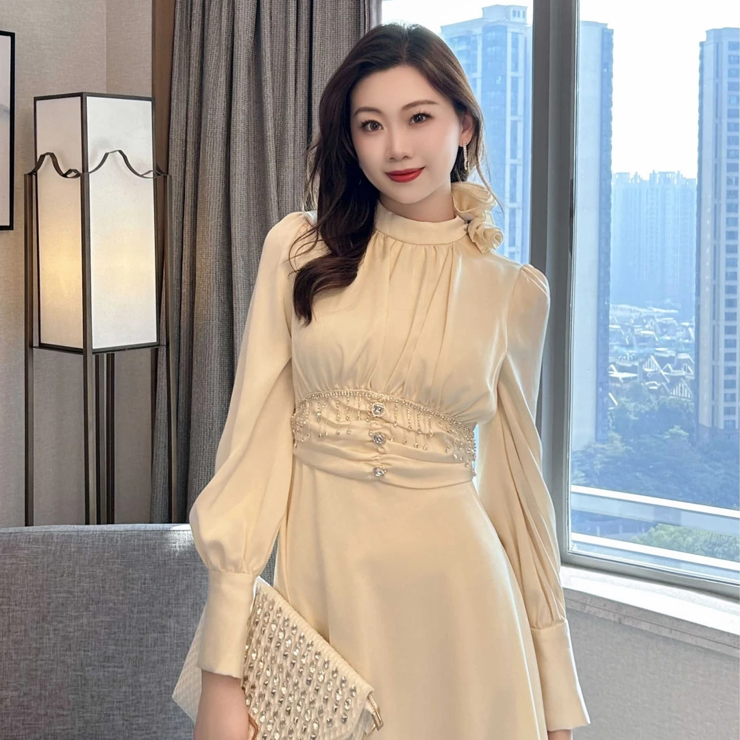 50615法式设计感系优雅长袖小众时尚气质女装连衣裙