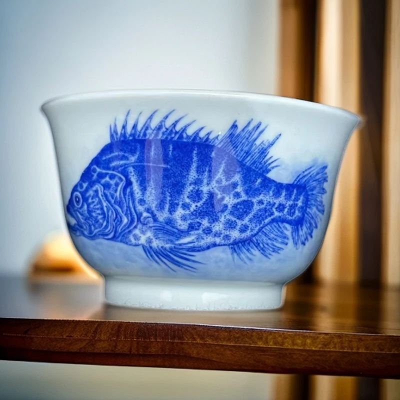 步辰堂鳜鱼纯手绘高档青花主人杯