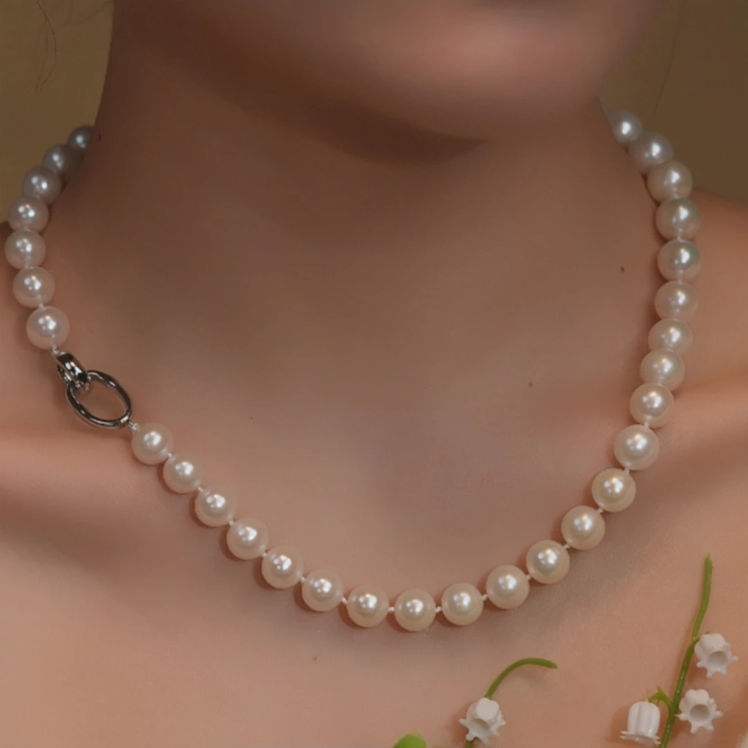 【淡水珍珠】10-11mm正圆强光白色天然珍珠项链送妈妈礼物