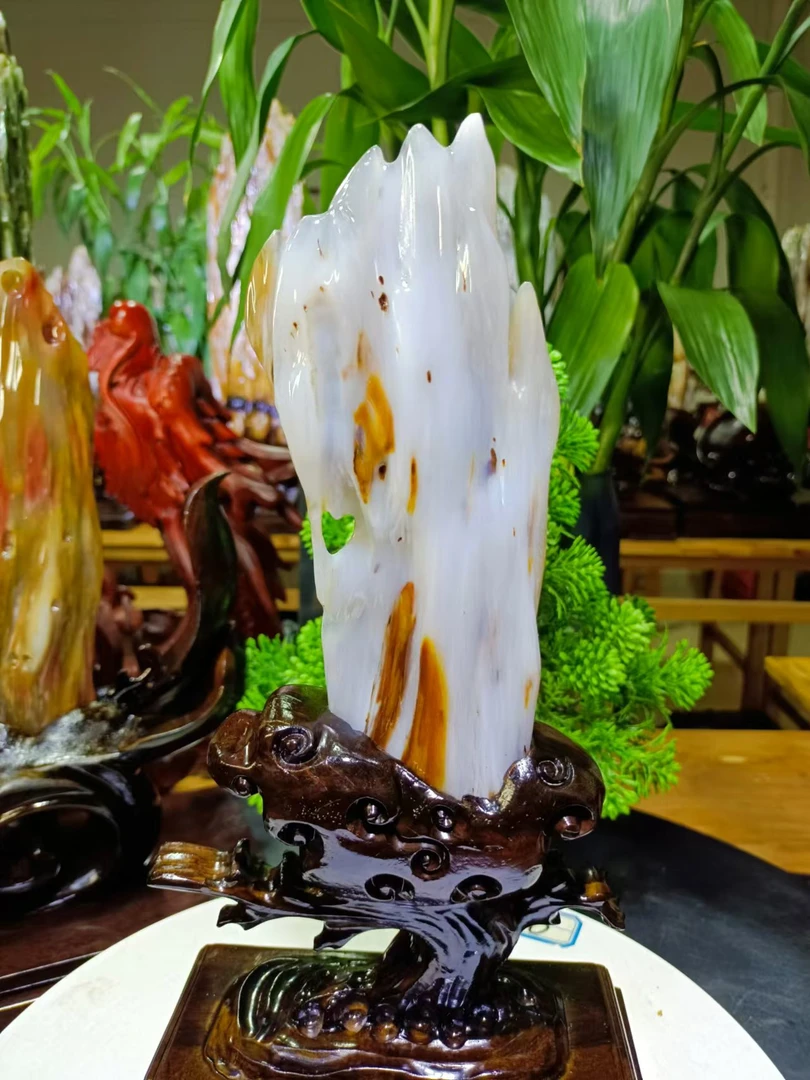 树化玉精品白冰金山高31宽17厚10厘米摆件一帆风顺绿色
