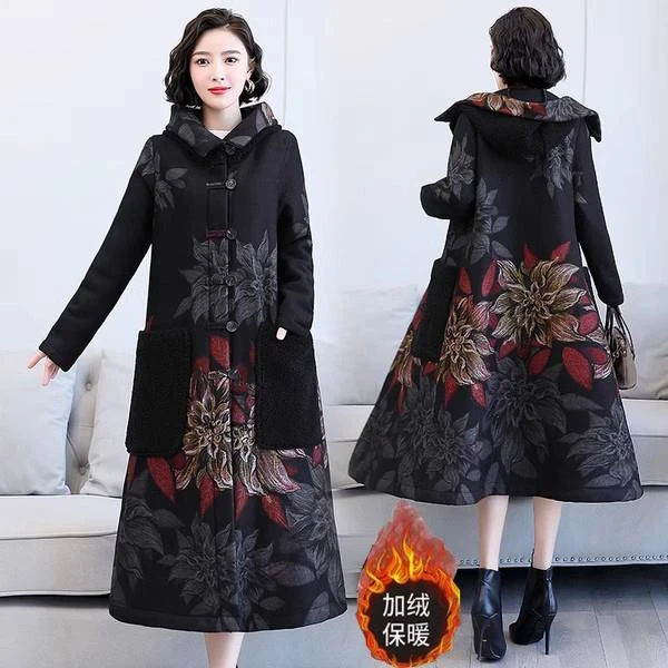 大码中老年妈妈加绒加厚大衣外套女2023秋冬季新款开衫长款棉袄