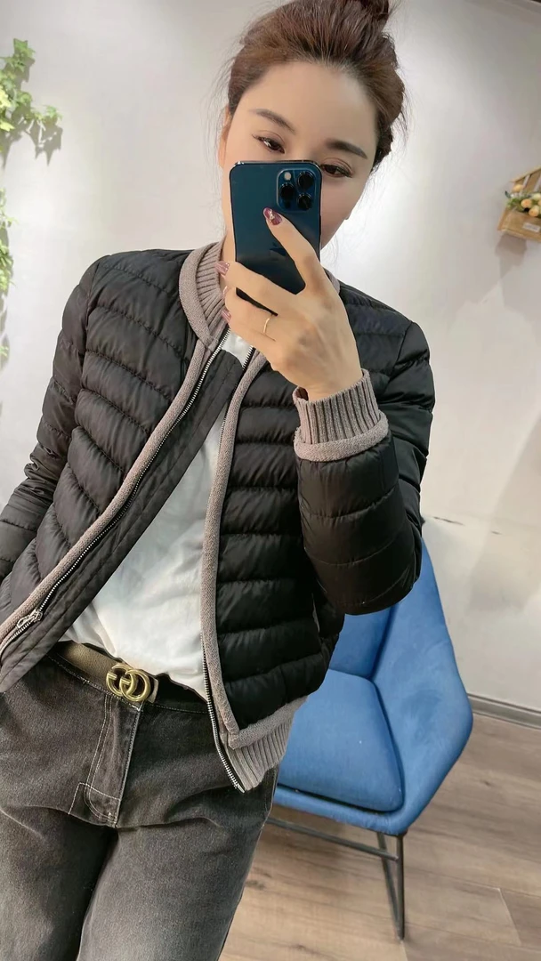 米姗毛线拼接领羽绒服（58厘米左右）