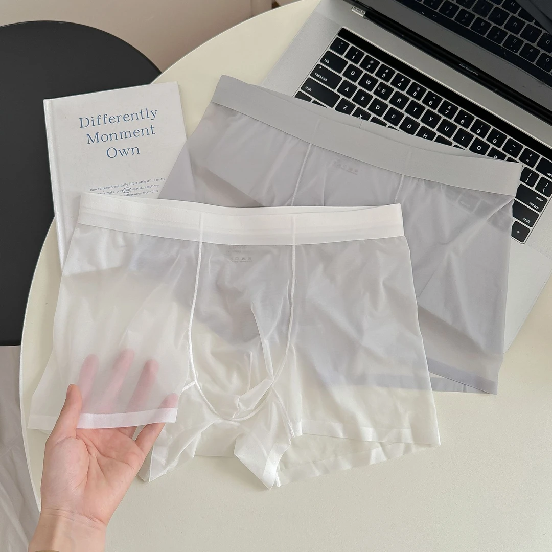 超薄全透明男士内裤夏季薄款平角裤冰丝无痕透气四角短裤2024新款