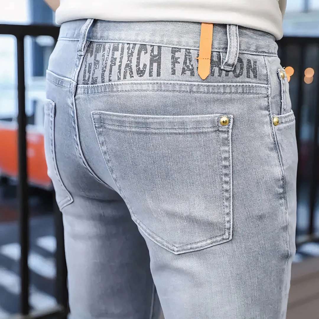 【*时尚欧货】高端欧货时尚潮流修身弹力男士牛仔裤百搭休闲灰色