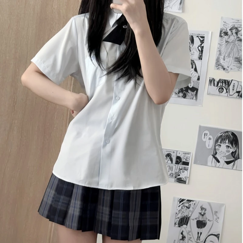 心脏地震小禾浅格子衬衫女JK制服水蓝色百搭休闲气质设计感学院风