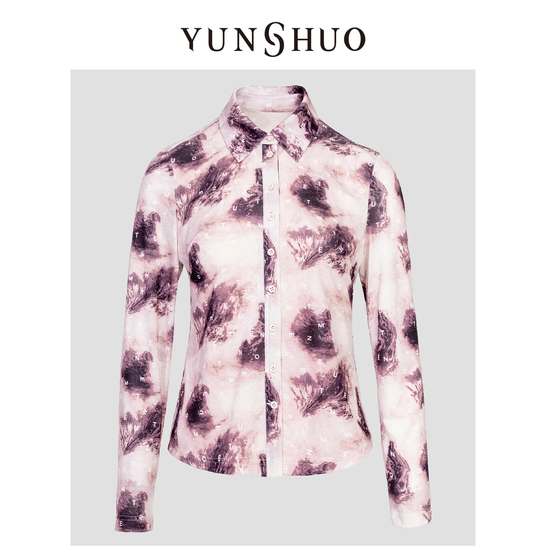 YUNSHUO允硕秋冬新品时尚百搭印花修身气质休闲衬衣339778