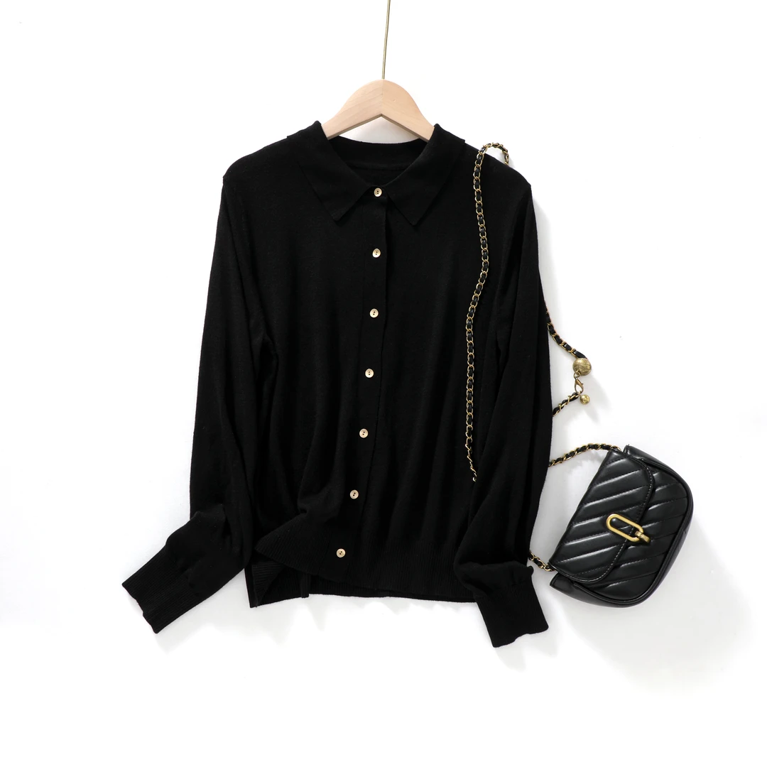 秋冬新款80支超细精纺POLO领针织衫纯色衬衫2403可机洗