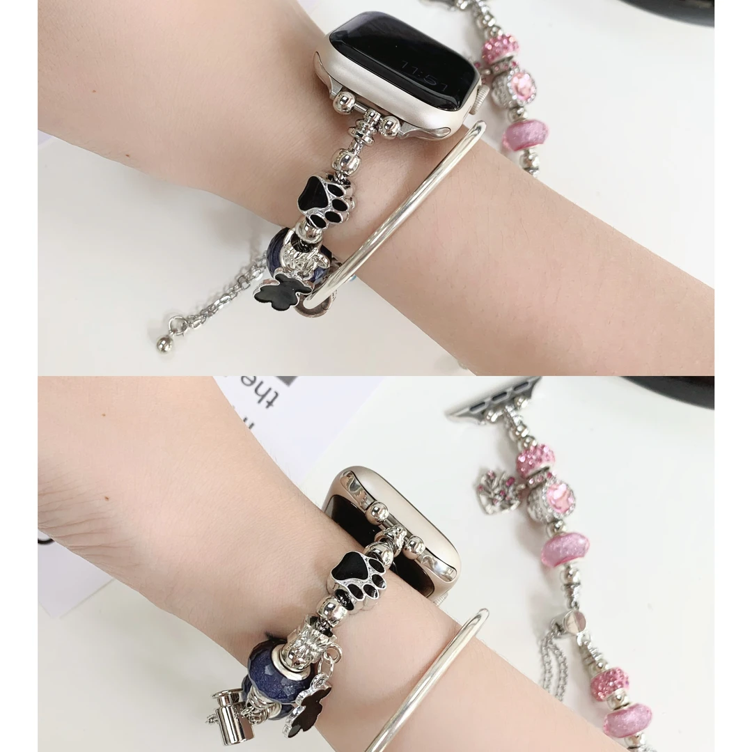 适用Apple watch8小香风小熊单链水晶链条表带苹果手表765432se