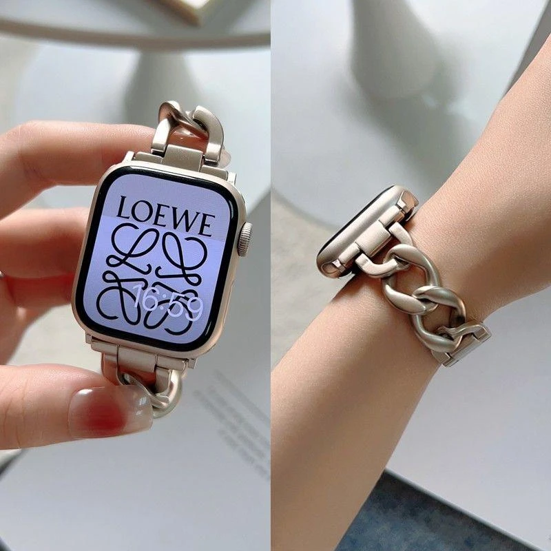 星光适用Apple苹果S9iwatchSE8Ultra7654321手表带小香风金属链条